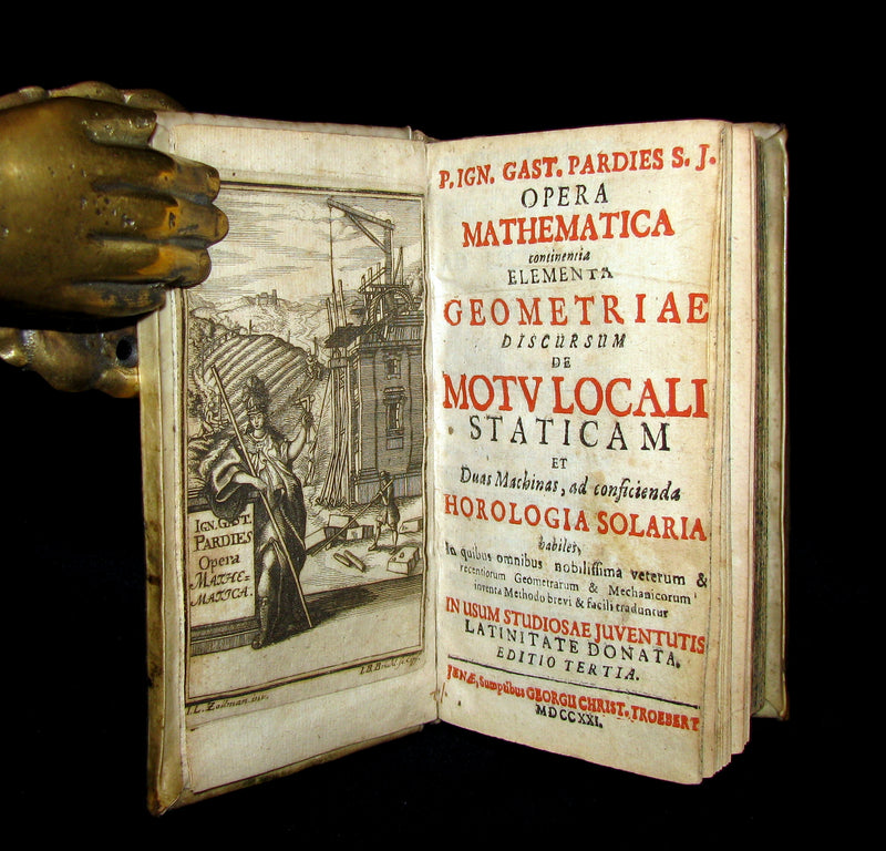 1721 Scarce Latin Vellum Book - OPERA MATHEMATICA by Ignace-Gaston Pardies Illustrated