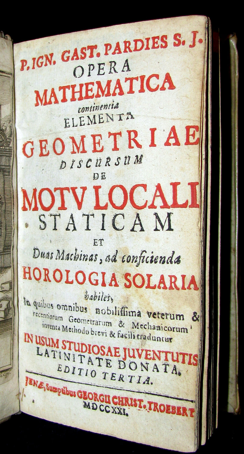 1721 Scarce Latin Vellum Book - OPERA MATHEMATICA by Ignace-Gaston Pardies Illustrated