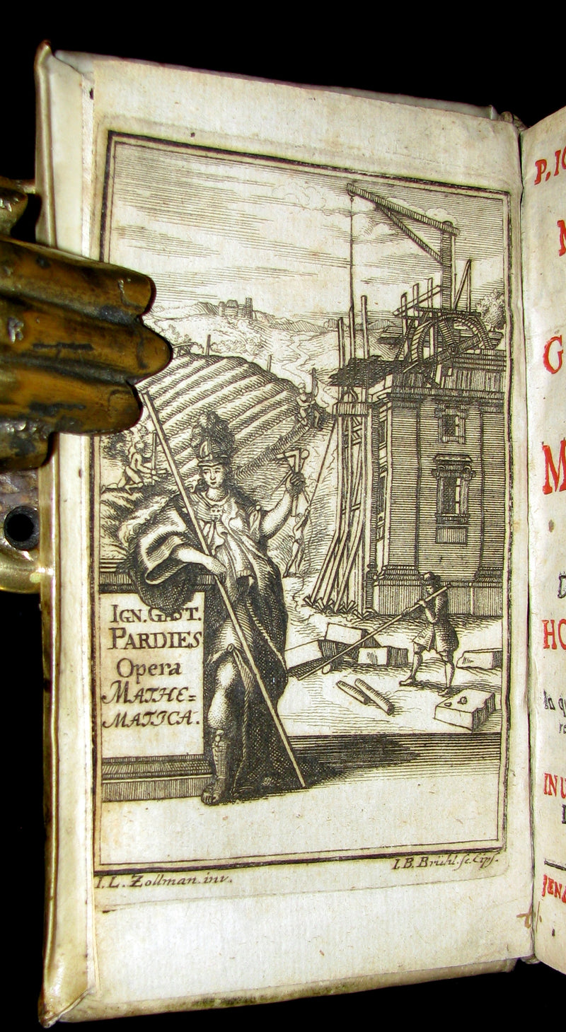 1721 Scarce Latin Vellum Book - OPERA MATHEMATICA by Ignace-Gaston Pardies Illustrated