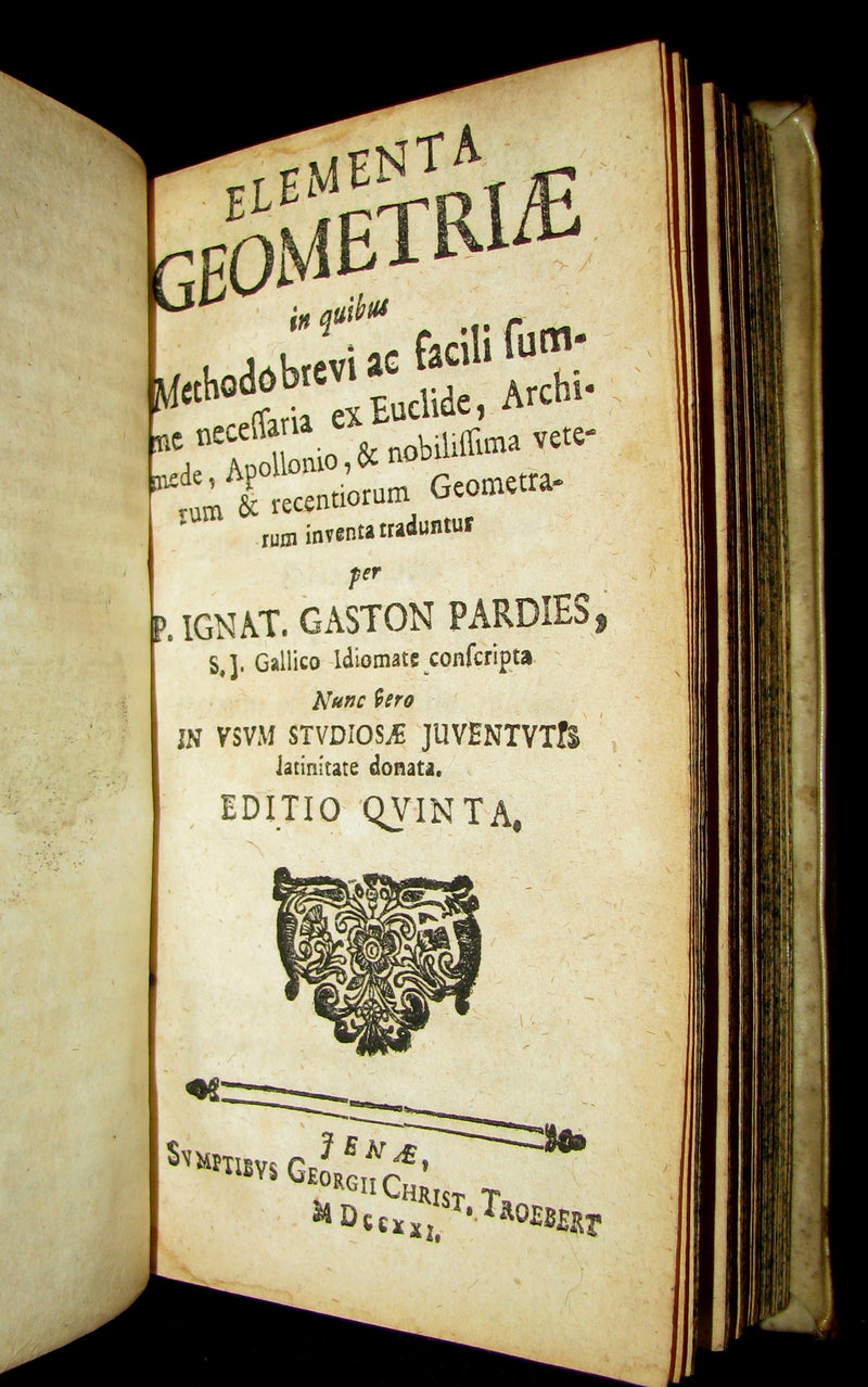 1721 Scarce Latin Vellum Book - OPERA MATHEMATICA by Ignace-Gaston Pardies Illustrated