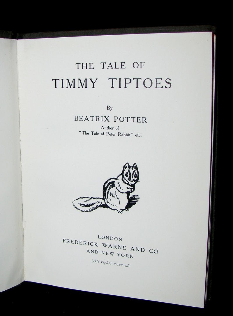 1911 Rare Early American Edition - Beatrix Potter  - THE TALE OF TIMMY TIPTOES