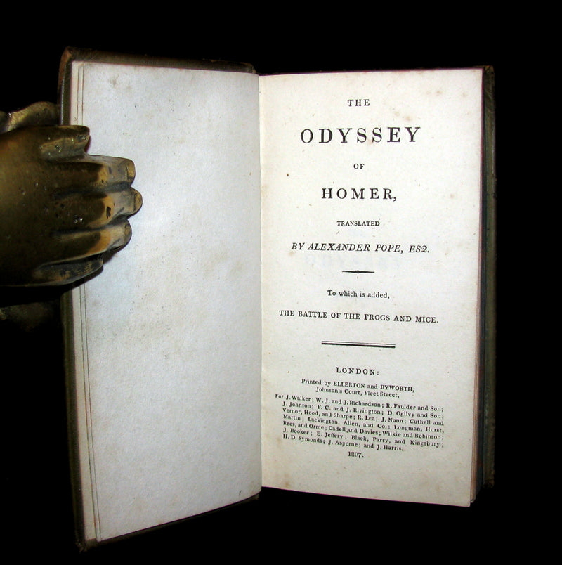 1807 Rare Book - The Odyssey of Homer -to Which is Added The Battle of the Frogs and Mice.