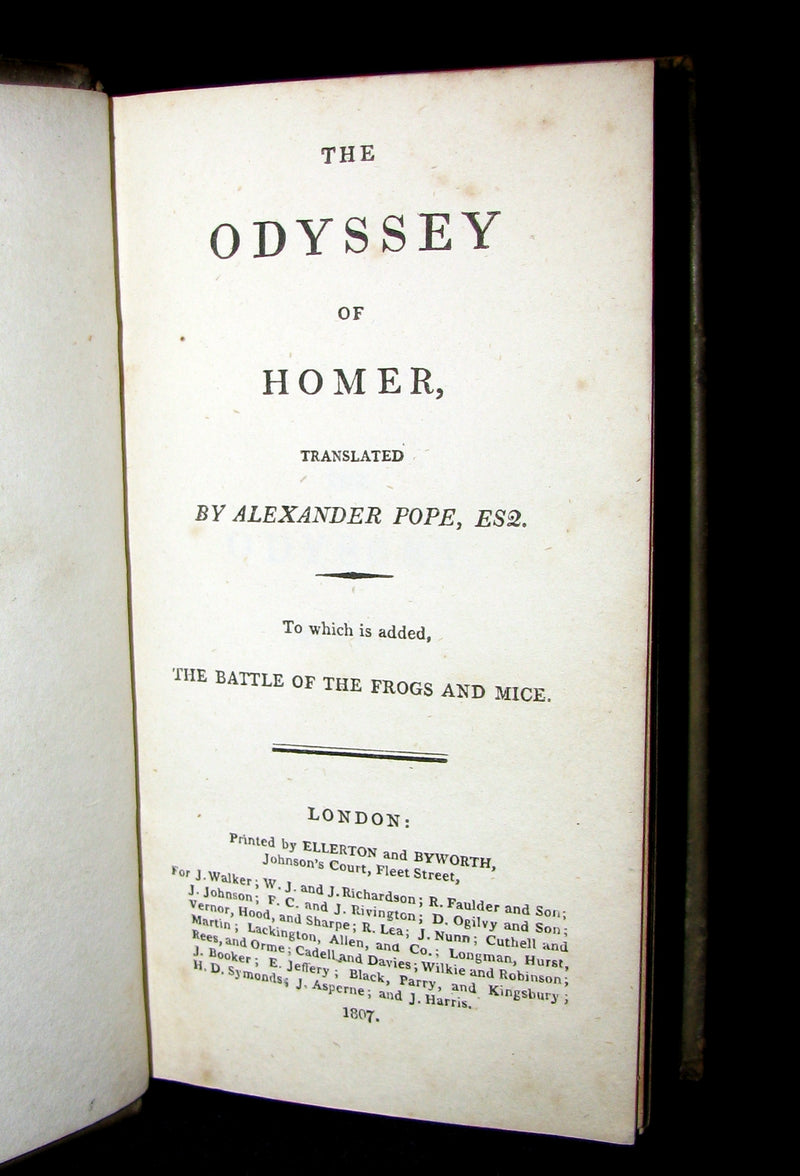 1807 Rare Book - The Odyssey of Homer -to Which is Added The Battle of the Frogs and Mice.