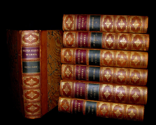1888 Rare Victorian Book set - Victor Hugo Works - Notre-Dame, Les Miserables, etc.