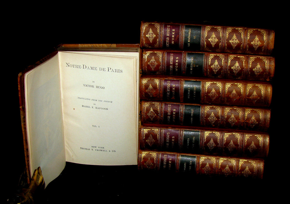 1888 Rare Victorian Book set - Victor Hugo Works - Notre-Dame, Les Miserables, etc.