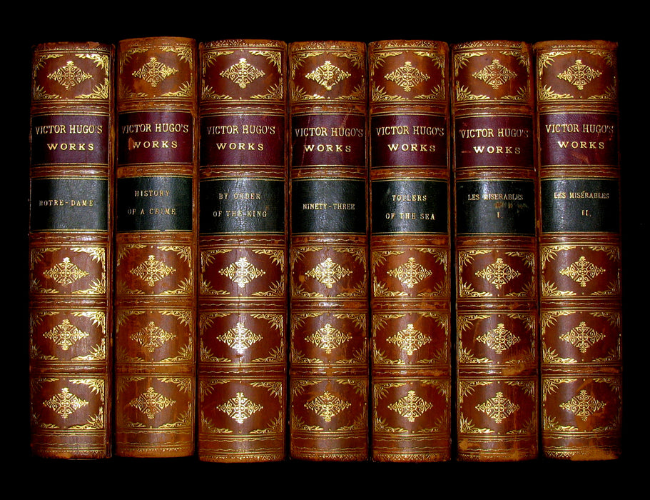 1888 Rare Victorian Book set - Victor Hugo Works - Notre-Dame, Les Miserables, etc.