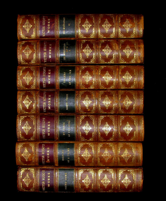 1888 Rare Victorian Book set - Victor Hugo Works - Notre-Dame, Les Miserables, etc.