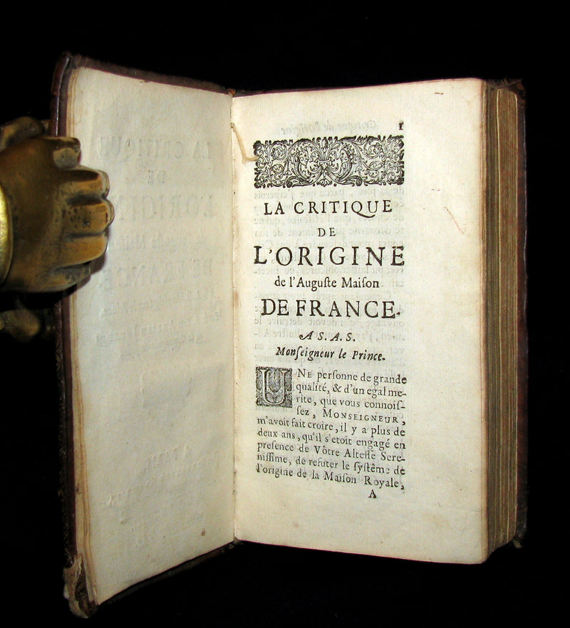 1683 Scarce French Book -La Critique De L'origine De L'auguste Maison De France. Roy Pepin & Hugues de Capet.