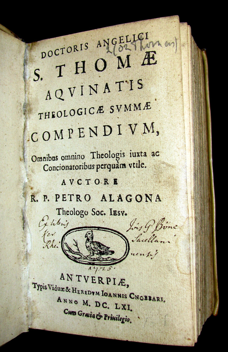 1661 Rare Vellum Book - Saint Thomas Aquinas ' Theologicae Summae Compendium.