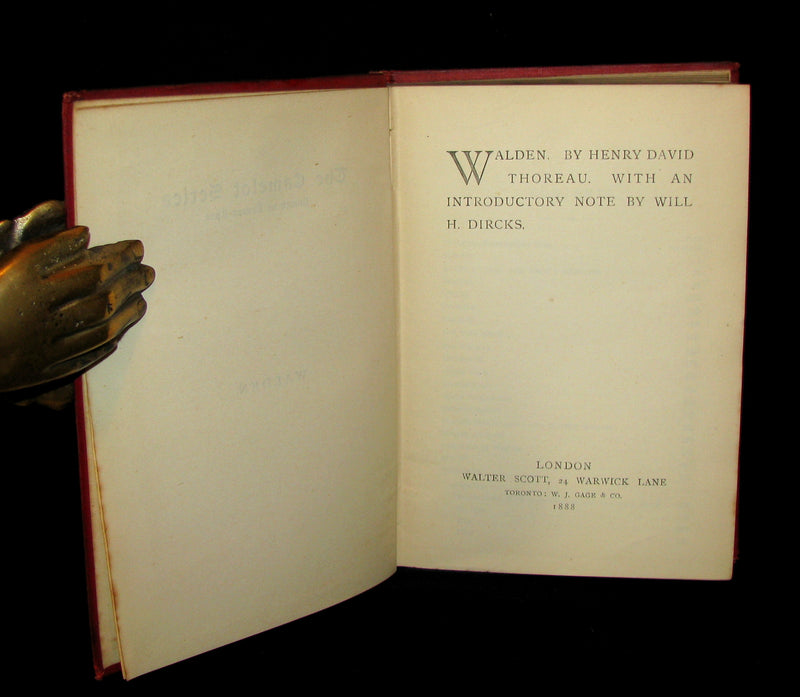 1888 Rare Victorian Book - WALDEN by Henry David Thoreau  with an introductory note by Will H Dircks