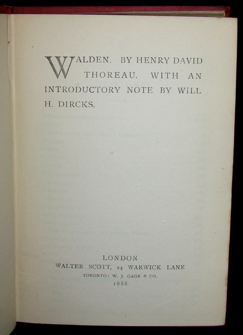 1888 Rare Victorian Book - WALDEN by Henry David Thoreau  with an introductory note by Will H Dircks