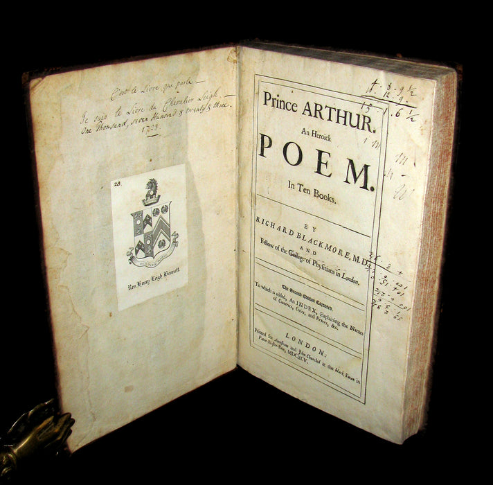 1695 Rare English Book ~ KING ARTHUR - Prince ARTHUR. An Heroick Poem. In Ten Books by Sir Richard Blackmore