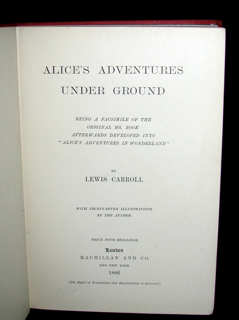 1886 Rare First Edition - Alice's Adventures Under Ground by Lewis Carroll.