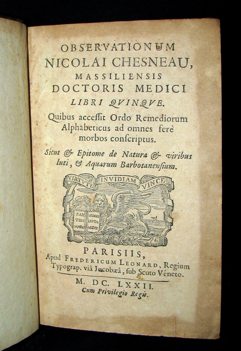 1672 Rare Medical 1stED Book - Doctor Chesneau Medical Observations and Remedies