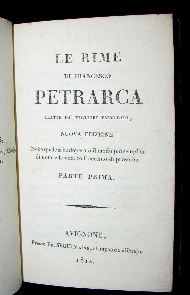 1812 Rare Italian Book set - Petrarch - Le Rime de Francesco Petrarca