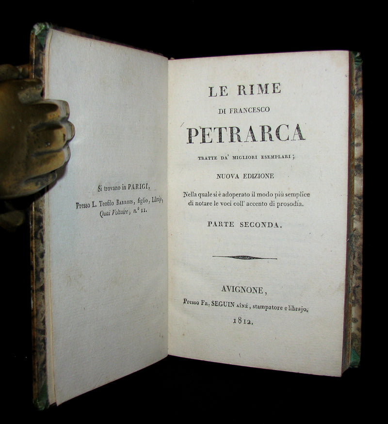 1812 Rare Italian Book set - Petrarch - Le Rime de Francesco Petrarca