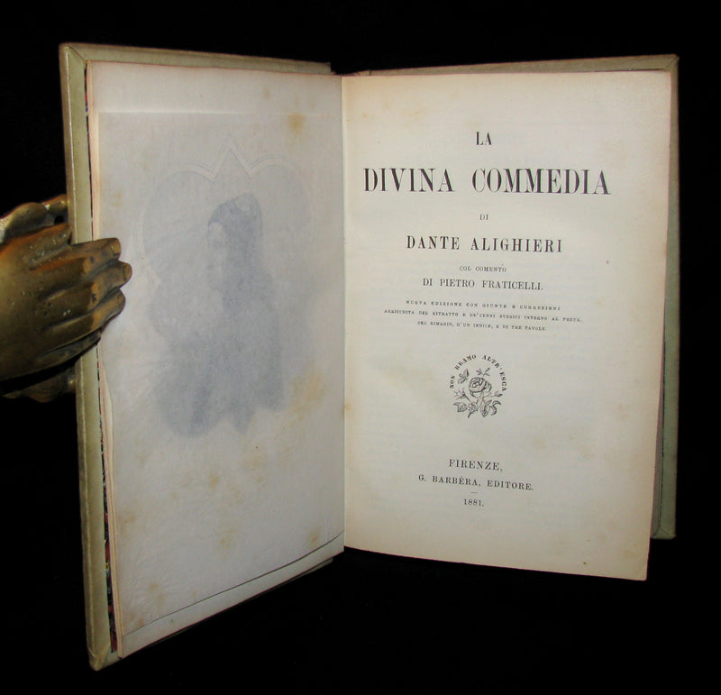 1881 Rare Italian Vellum Book - La Divina Commedia di DANTE ALIGHIERI - Divine Comedy.