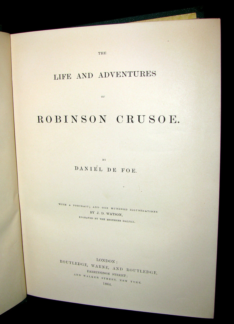 1864 Rare Book - Beautiful Binding - THE LIFE & ADVENTURES OF ROBINSON CRUSOE.