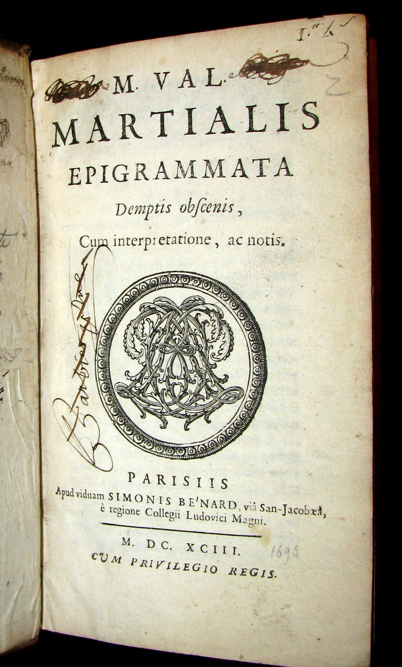 1693 Rare Book - MARTIAL's Epigrams - M. Val Martialis Epigrammata Demptis Obscenis