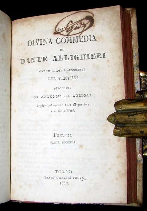 1830 Rare Italian Book - La Divina Commedia di DANTE ALIGHIERI - Divine Comedy