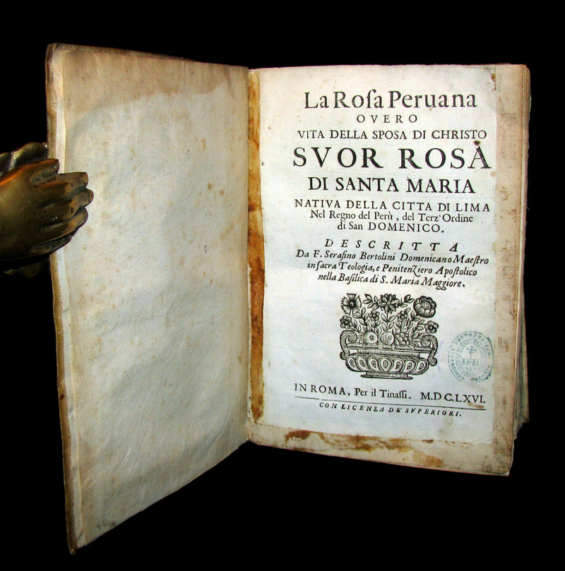 1666 Scarce Italian vellum Book - Life of Saint Rose of Lima, America's first Catholic Saint.