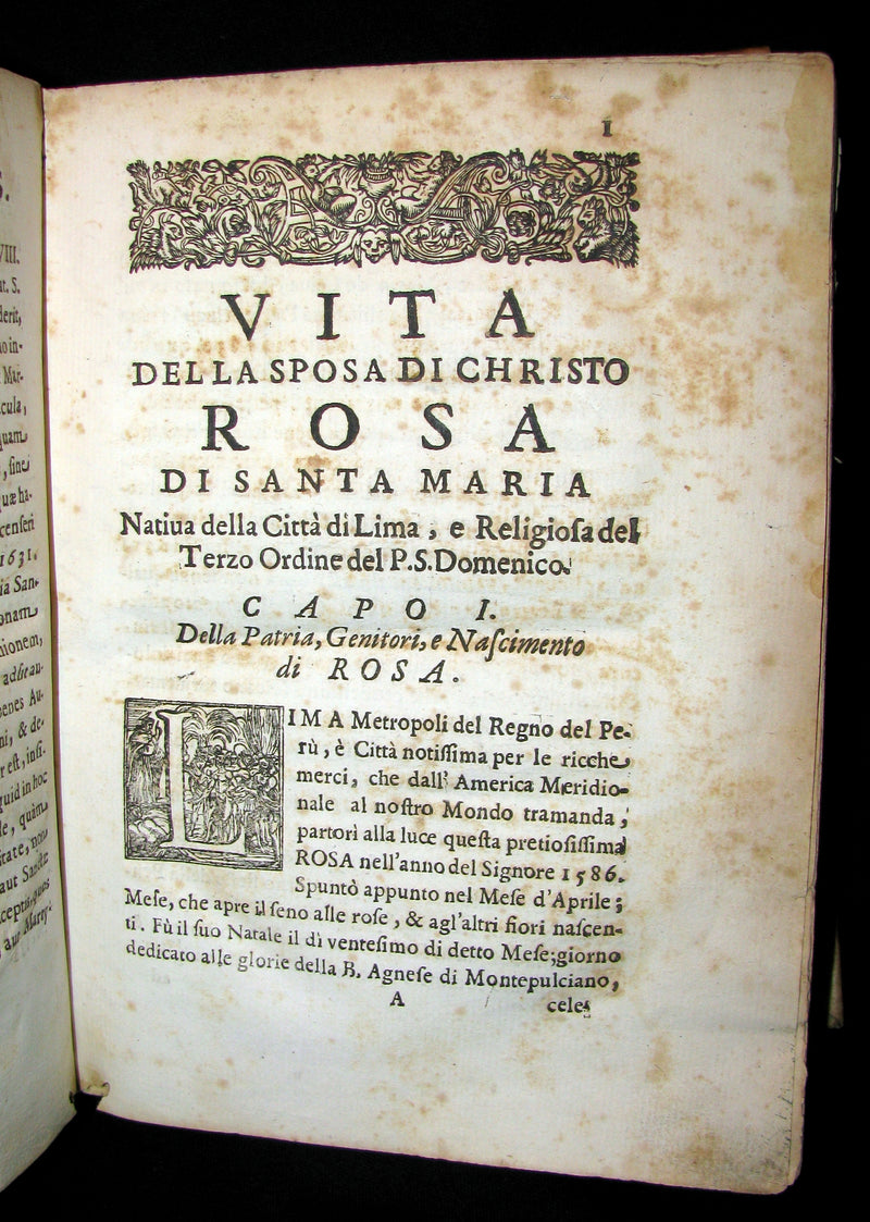 1666 Scarce Italian vellum Book - Life of Saint Rose of Lima, America's first Catholic Saint.