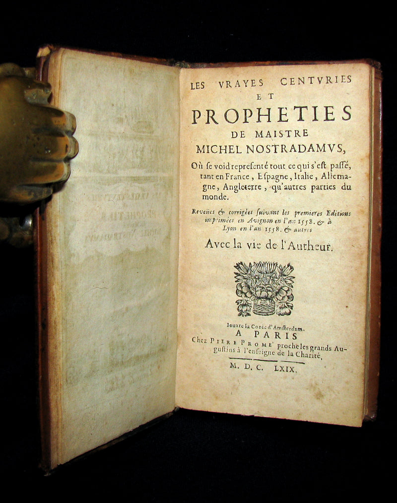 1669 Scarce French Book ~ NOSTRADAMUS Prophecies ~ Les Vrayes Centuries et Propheties.