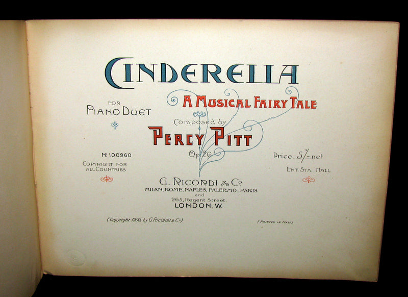 1900 Scarce First Edition - Percy Pitt's score for CINDERELLA illustrated by Nelia Casella