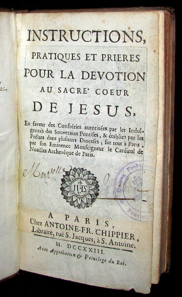 1723 Scarce French Book -  Instructions for the devotion to the Sacred Heart of Jesus