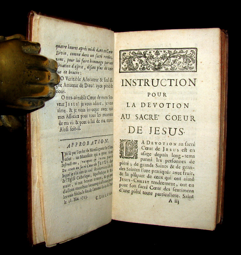 1723 Scarce French Book -  Instructions for the devotion to the Sacred Heart of Jesus
