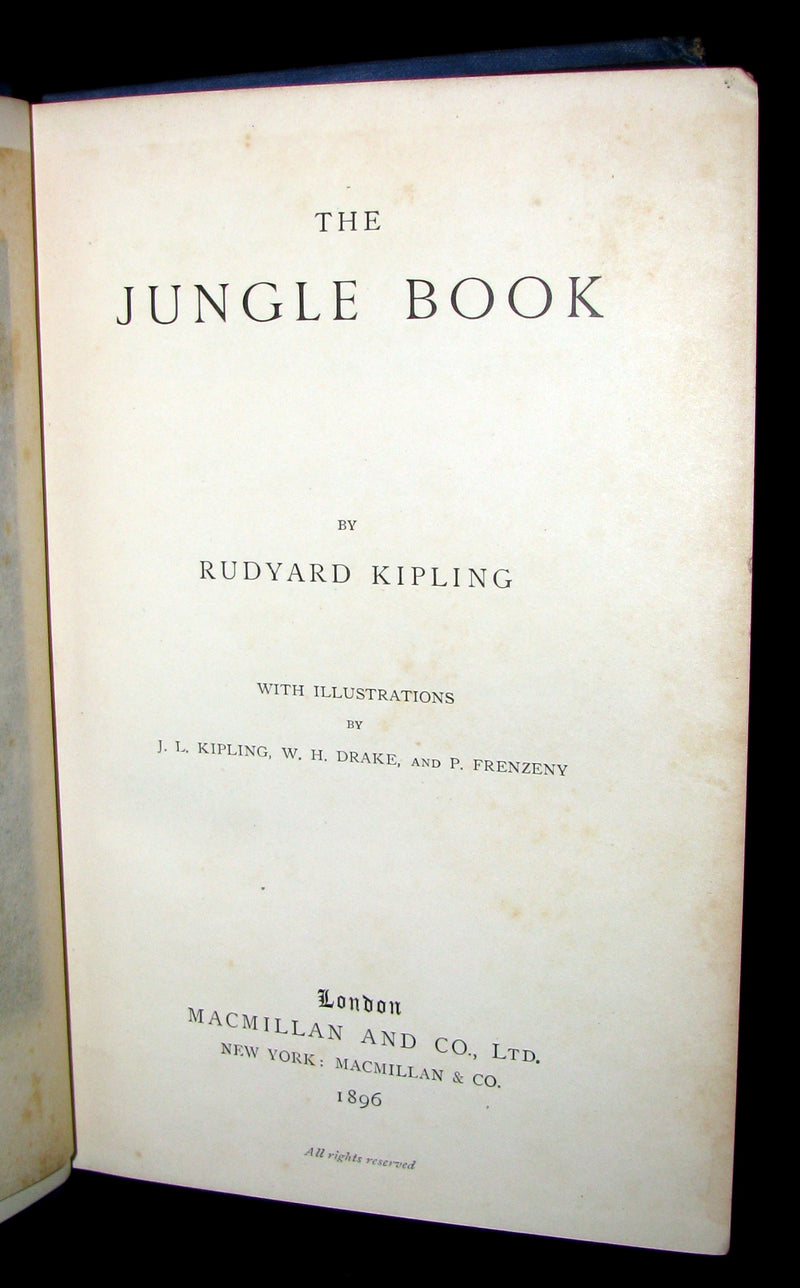 1896 Rare Book - The Jungle Book by Rudyard Kipling -  First Edition, 5th Printing