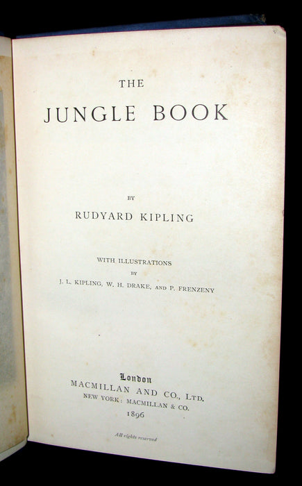 1896 Rare Book - The Jungle Book by Rudyard Kipling -  First Edition, 5th Printing