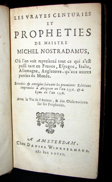 1667 Scarce French Book ~ NOSTRADAMUS Prophecies ~ Les Vrayes Centuries et Propheties.
