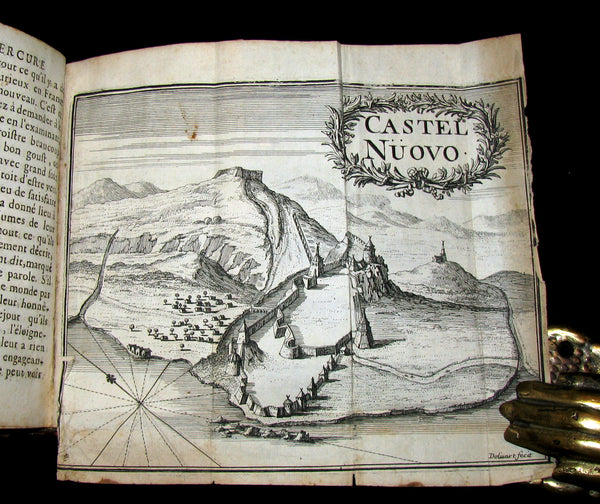 1687 Scarce French Book - Mercure Galant with Folding CASTLE NUOVO illustration