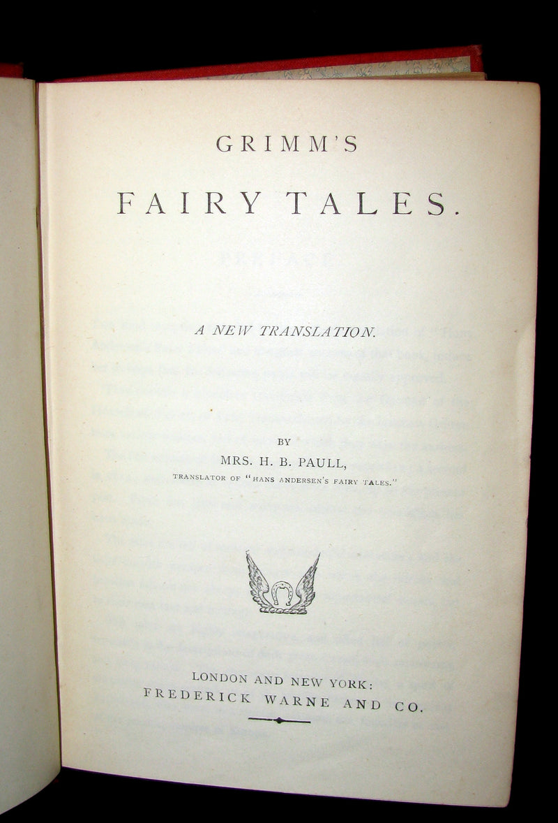1890 Scarce Victorian Book ~ Grimm's Fairy Tales Illustrated