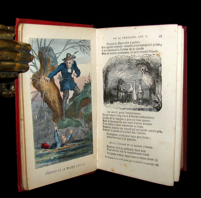 1890 Rare COLOR illustrated French Book ~ FABLES de LA FONTAINE