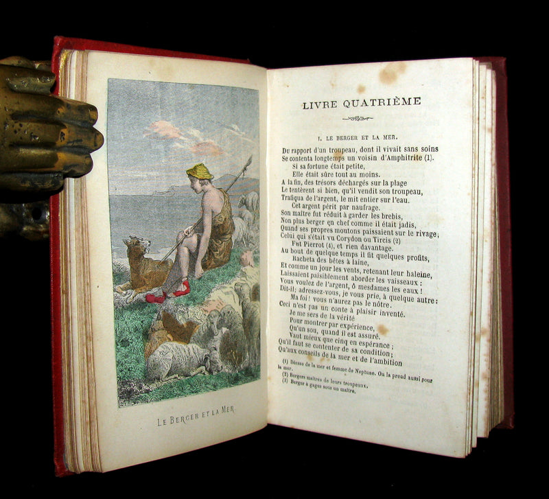 1890 Rare COLOR illustrated French Book ~ FABLES de LA FONTAINE