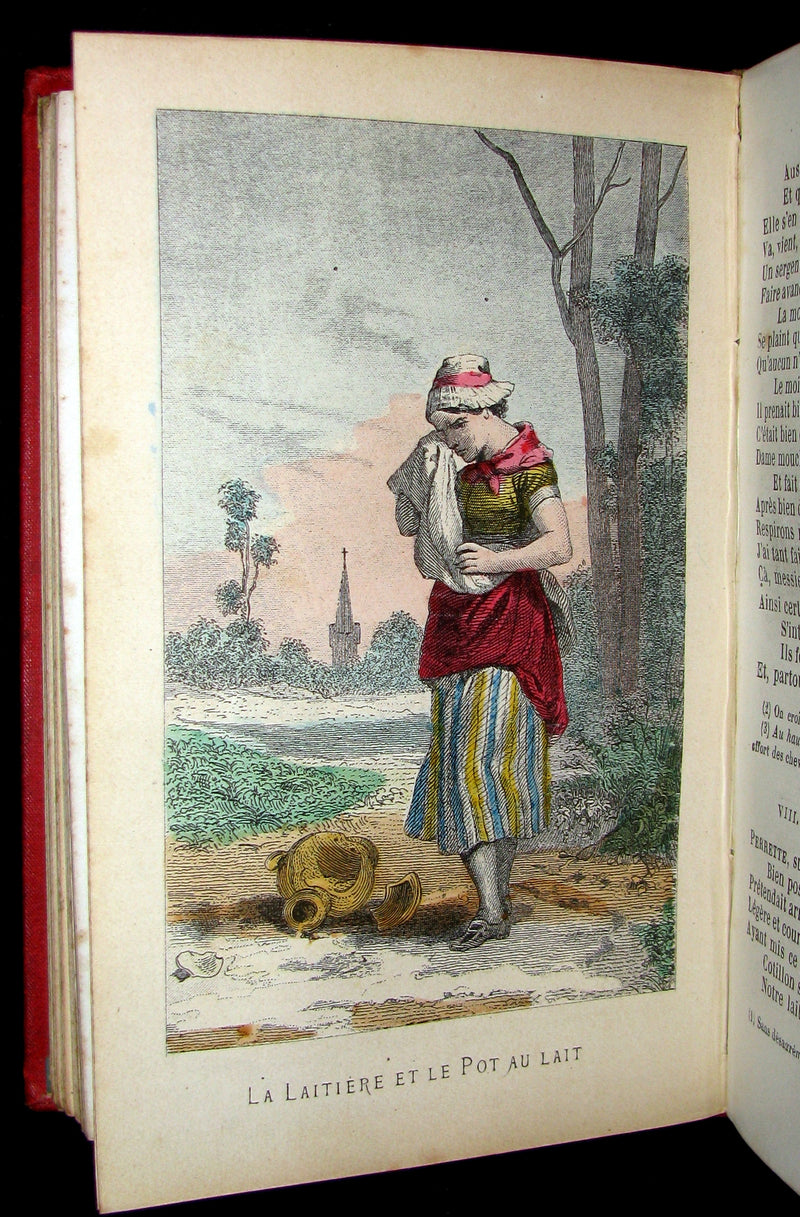 1890 Rare COLOR illustrated French Book ~ FABLES de LA FONTAINE