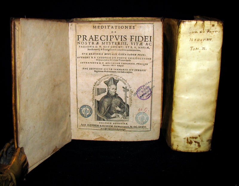 1636 Rare Latin Vellum Book set - Meditations of the Venerable Father Ludovico Da Ponte
