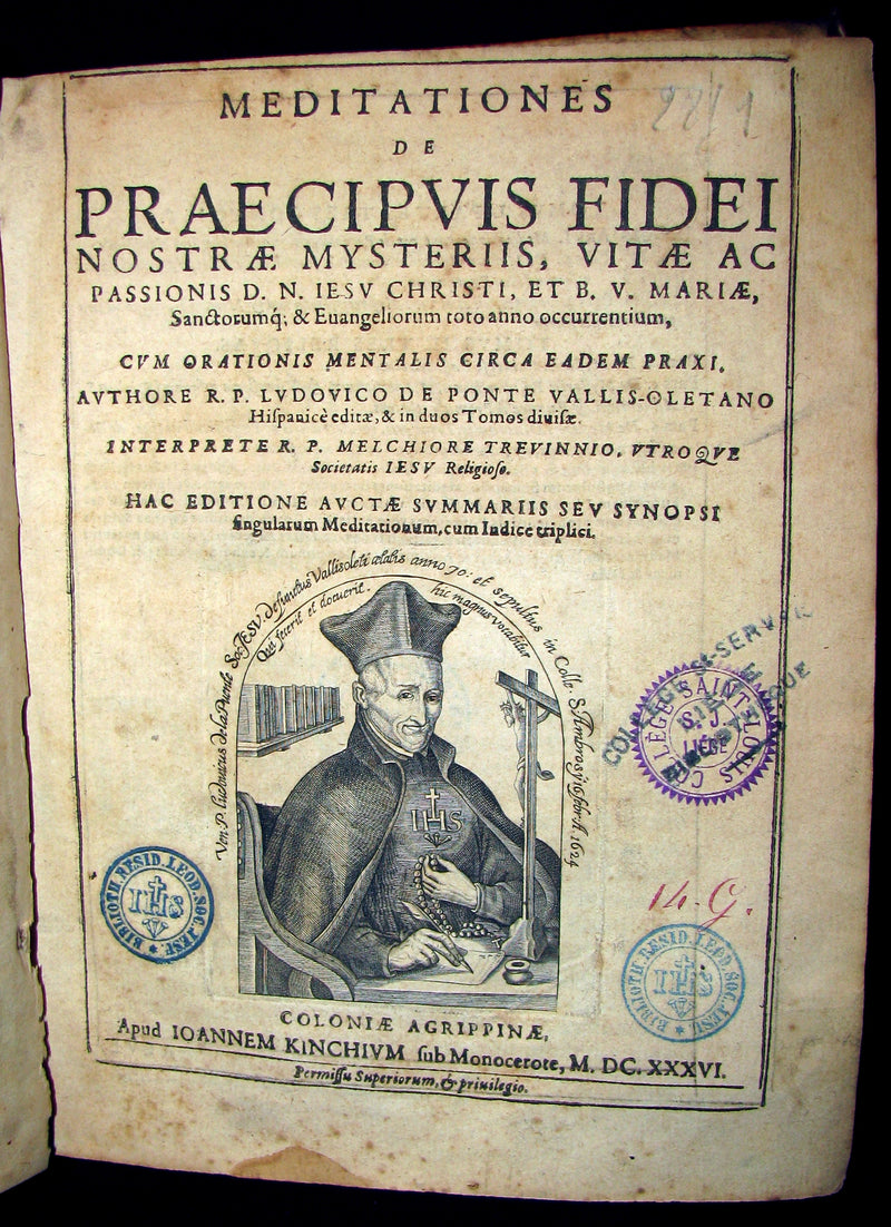 1636 Rare Latin Vellum Book set - Meditations of the Venerable Father Ludovico Da Ponte