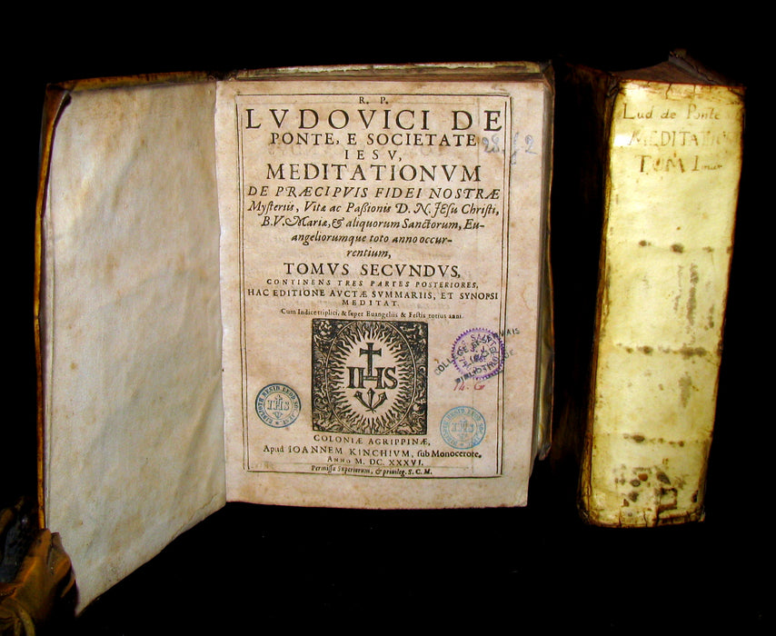 1636 Rare Latin Vellum Book set - Meditations of the Venerable Father Ludovico Da Ponte