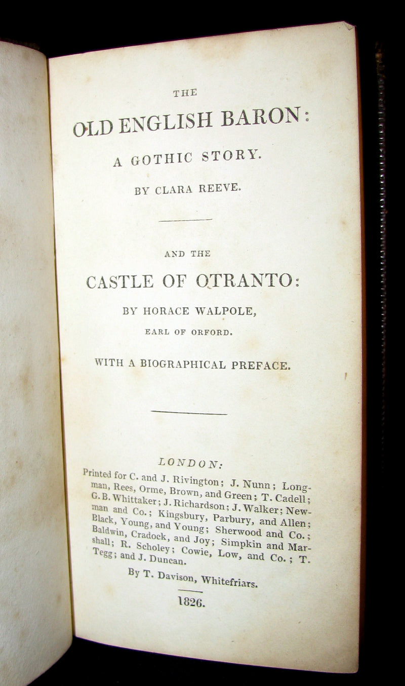 1826 Rare Gothic Book - The Castle of Otranto, (Bound with) The Old English Baron