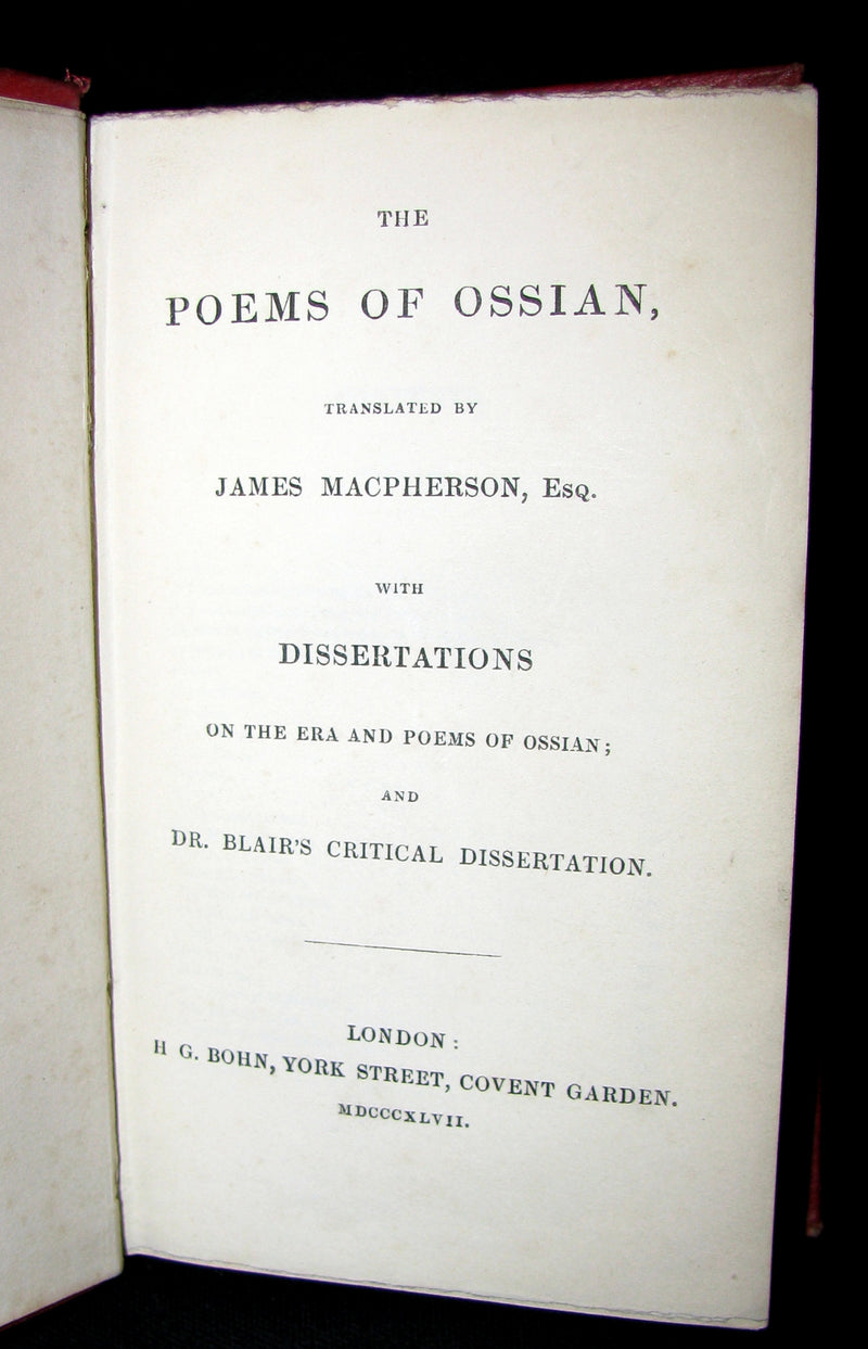 1847 Rare Victorian Book - The POEMS of OSSIAN by James Macpherson & dissertation of the Era.