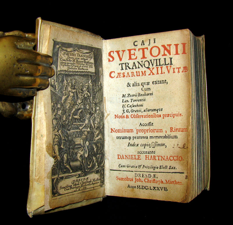 1677 Rare Latin Book - The Lives of the Twelve Caesars by Suetonius - CAESARUM XII VITAE