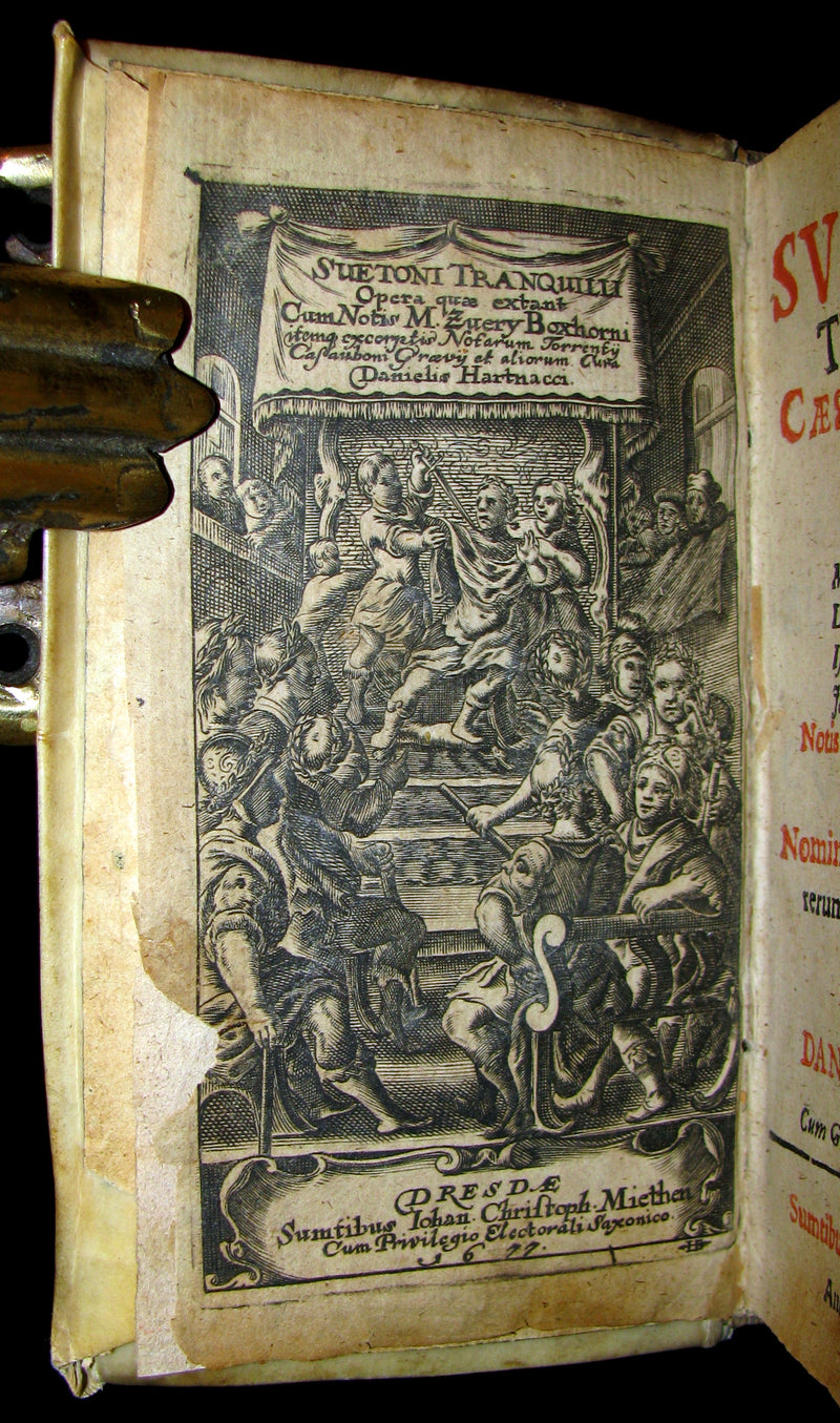 1677 Rare Latin Book - The Lives of the Twelve Caesars by Suetonius - CAESARUM XII VITAE