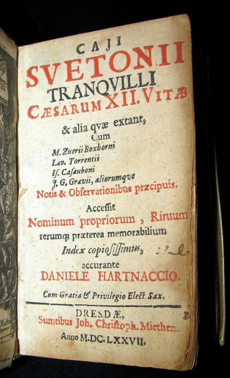 1677 Rare Latin Book - The Lives of the Twelve Caesars by Suetonius - CAESARUM XII VITAE
