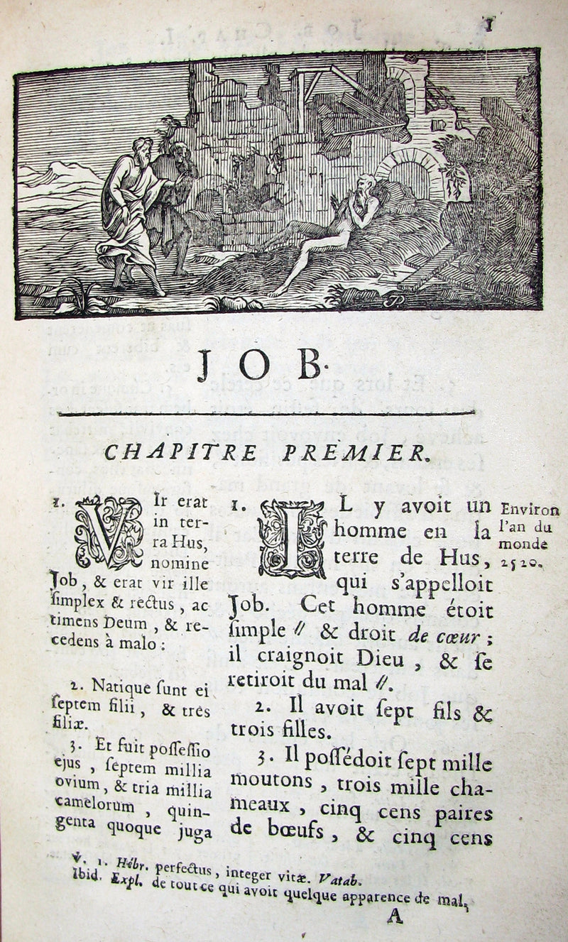 1691 Rare Latin French Book Bible - BOOK of JOB by Isaac-Louis Le Maistre de Sacy
