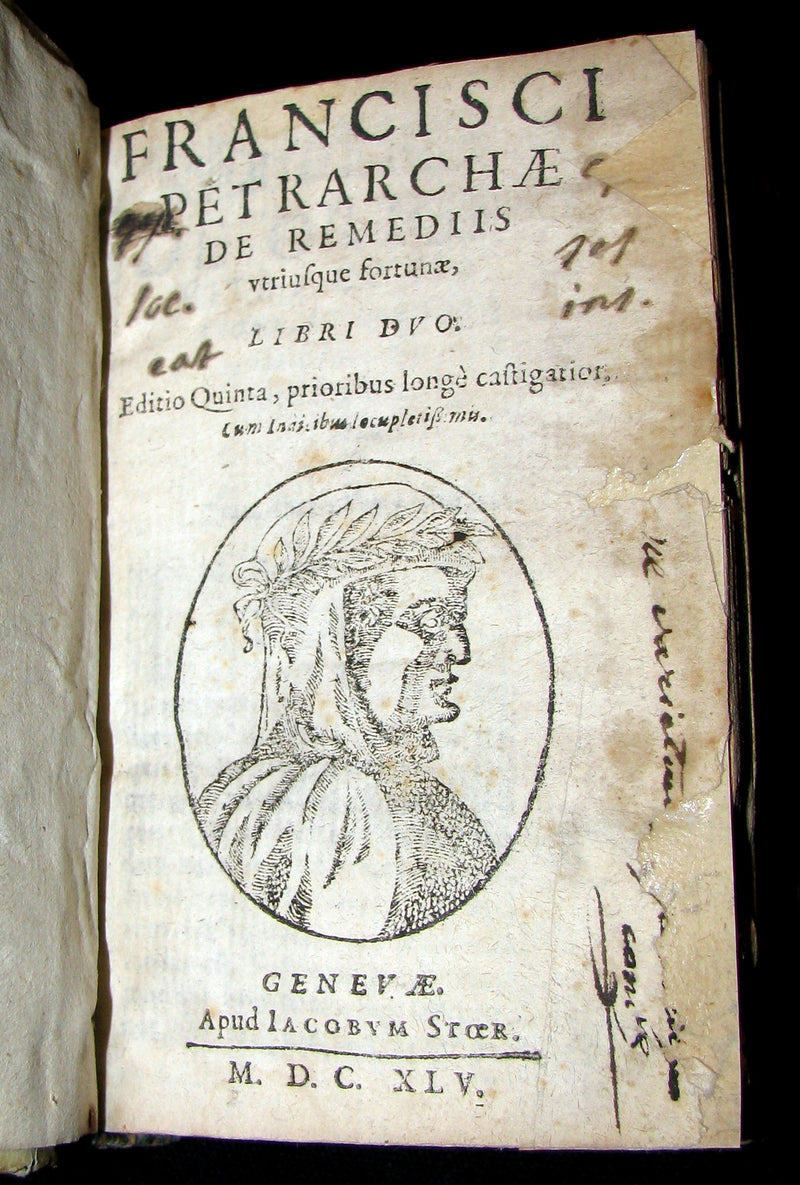 1645 Rare Latin Book - Francesco Petrarca - Petrarch's Remedies for Fortune Fair and Foul