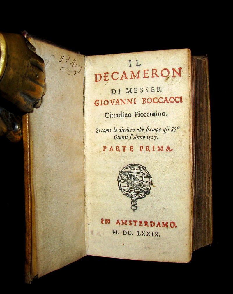 1679 Rare Italian Vellum Book - The Decameron of Giovanni Boccaccio - Il Decameron