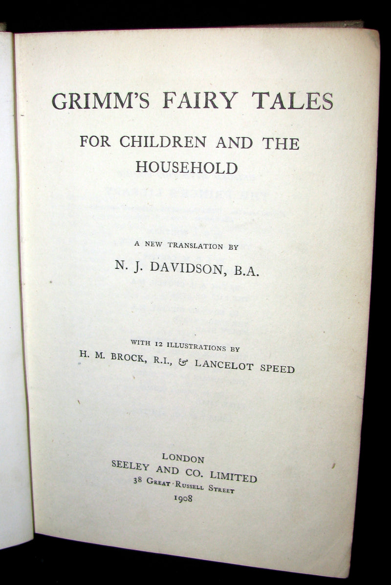 1908 Scarce Book ~ Grimm's Fairy Tales illustrated by H.M. Brock & Lancelot Speed.